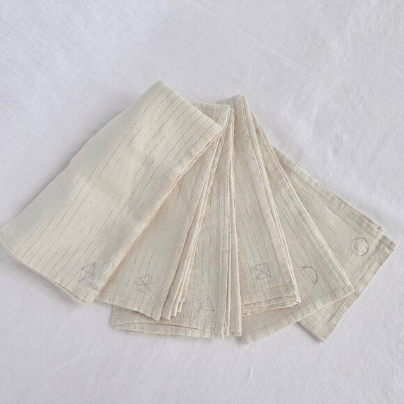 Embroidered Custom Set of 6 Handmade Lurex Striped Linen 20"x20" Napkins - Picture 1 of 4